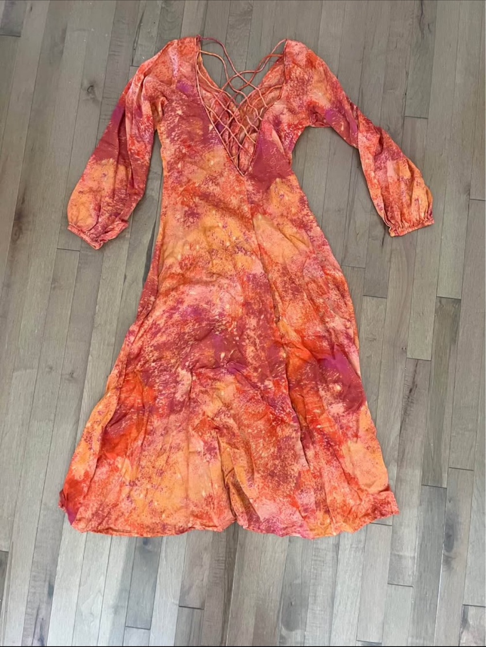 Free People Orange Tie-Dye Button-Front Maxi Dress - Picture 2 of 4
